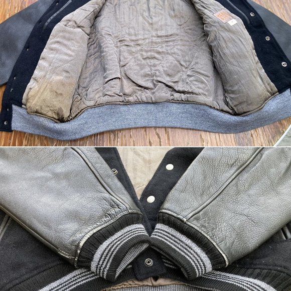 Size M 80s Varsity Letterman Wool Leather Jacket Black Men's Vintage BIGI Japan - Picture 5 of 8